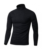 Men's Premium Basic Plain Polar Turtleneck Sweater Jumper Knit Pullover (Small, Black)