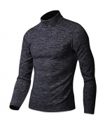 Men's Premium Basic Plain Polar Turtleneck Sweater Jumper Knit Pullover (Small, Charcoal)