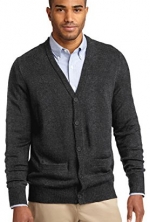 Port Authority Men's V-Neck Cardigan with Pockets_Charcoal Grey_X-Small