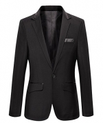 Mens Slim Fit Casual One Button Blazer Jacket (S, 301 Black)