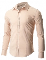 FLATSEVEN Men's Slim Fit Casual Button Down Dress Shirt Long Sleeve Beige, XS