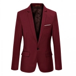 VOBAGA Men's Slim Fit Casual One Button Jacket Wine Red M