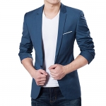 VOBAGA Men's Slim Fit Casual One Button Suit Blazers Blue M