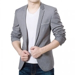 VOBAGA Men's Slim Fit Casual One Button Suit Blazers Grey M