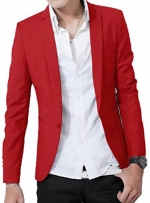 XTX Men's One-Button Solid Color Trim Fit Blazer Suits S Red