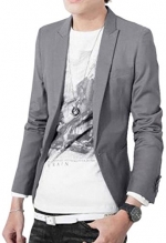 XTX Men's One-Button Solid Color Trim Fit Blazer Suits S Gery