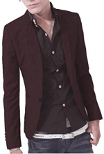 XTX Men's One-Button Solid Color Trim Fit Blazer Suits S Wine Red