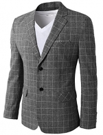 H2H Men Fashion Slim Fit Lightweight Single Breasted Summer Blazer Check Patterned GRAY US M/Asia XL (KMOBL0108)
