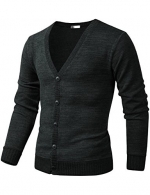 HARRISON83 Mens Slim Fit V-Neck Button Up Cardigan Sweater /NS1088-BLACK-XS