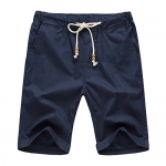 Manwan Walk Men's Linen Casual short 311 (Small, Navy Blue)