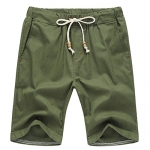 Manwan Walk Men's Linen Casual short 311 (Small, Army Green)