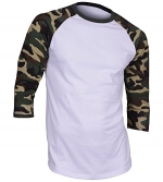 Men's Casual 3/4 Sleeve Baseball Tshirt Raglan Jersey Shirt Dark Camo Small