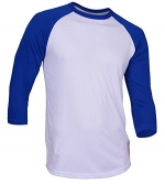 Men's Casual 3/4 Sleeve Baseball Tshirt Raglan Jersey Shirt White/Blue Small