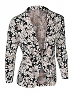 Allegra K Men Floral Prints Long Sleeves Buttoned Blazer Jacket Black L