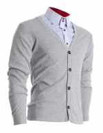 FLATSEVEN Mens Slim Fit Stylish Button up Cardigan Grey, XS