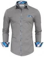 Tom's Ware Mens Premium Casual Inner Contrast Dress Shirt TWNMS310S-1-GRAY-S