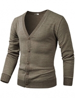 HARRISON83 Mens Slim Fit V-Neck Button Up Cardigan Sweater /NS1088-BEIGE-XS