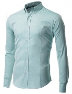 FLATSEVEN Men's Slim Fit Oxford Button Down Casual Shirt Long Sleeve Green, XS