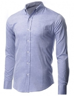 FLATSEVEN Men's Slim Fit Oxford Button Down Casual Shirt Long Sleeve Blue, XS