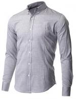 FLATSEVEN Men's Slim Fit Oxford Button Down Casual Shirt Long Sleeve Grey, XS