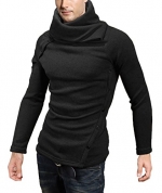 DJT Mens Turtleneck Slim Fit Oblique Line Button Pullover Sweater Dark Grey L