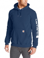 Carhartt Men's Signature Sleeve Logo Midweight Sweatshirt Hooded,New Navy,Small