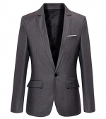 Mens Slim Fit Casual One Button Blazer Jacket (S, Grey)