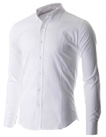 FLATSEVEN Men's Slim Fit Oxford Button Down Casual Shirt Long Sleeve White, XS