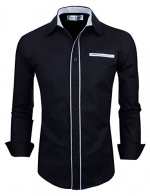 Tom's Ware Mens Premium Casual Inner Contrast Dress Shirt TWNMS310-1-CMS03-BLACK-US S