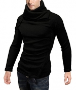DJT Mens Turtleneck Slim Fit Oblique Line Button Pullover Sweater Black S
