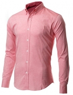 FLATSEVEN Men's Slim Fit Oxford Button Down Casual Shirt Long Sleeve Pink, XS