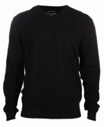 Men's 100% Cashmere Solid V-Neck Sweater (M, Deep Black)